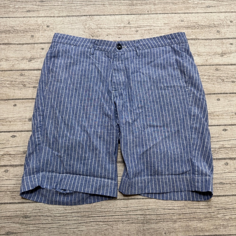 Ourfly Chino Shorts Men's 34 Blue White Striped Cotton Preppy Summer Athleisure
